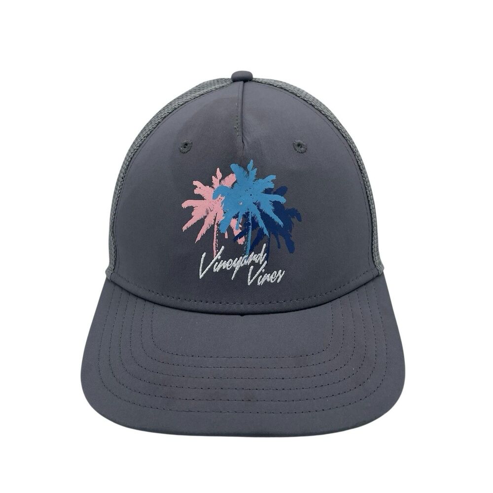 Vineyard Vines Hat Men’s Palms Logo Gray Performance Trucker Cap